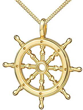 JEVELION Steuerrad-Kette Maritim 925 Silber vergoldet Schiffsruder für Damen und Herren mit Kette Kettenlänge: 60 cm