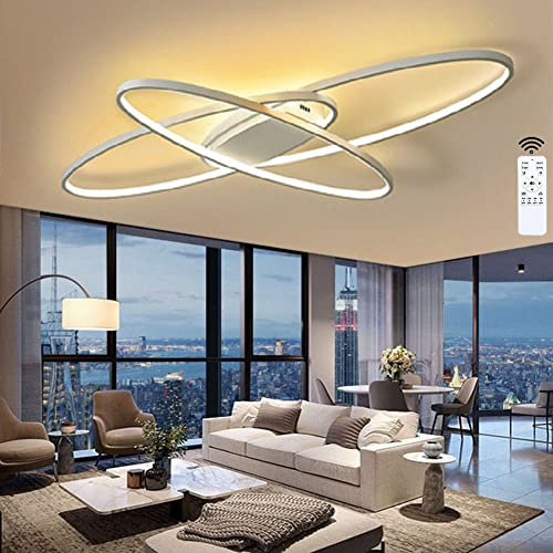 LIUYU Lámpara de Techo LED con 3 Óvalos, Plafón Moderno 90W 7200LM Regulable con Mando - 3000K-6500K para Salón y Dormitorio, Blanco, 130x85 cm