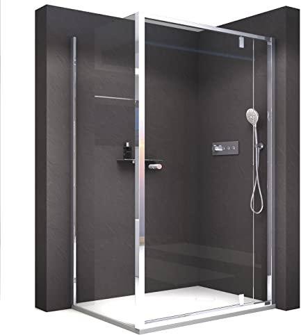 BERNSTEIN - Cabine de douche d'angle 90x110x195cm porte battante verre trempé ESG 6mm anticalcaire, Profilés Chrome, Charnières réversibles gauche/droite - NT606 FLEX