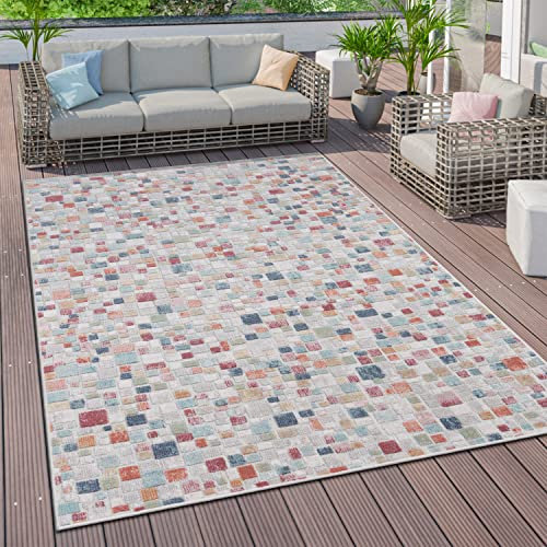 Paco Home Outdoor Teppich Wetterfest Wohnzimmer Küchenteppich Balkon Modern Skandi Ethno Muster Geometrisch Abstrakt 3D, Grösse:120x160 cm, Farbe:Bunt