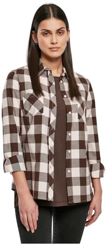 Urban Classics Ladies Turnup Checked Flanell Shirt, Camisa Mujer, Rosa/Marrón (Light Pink/Brown), S
