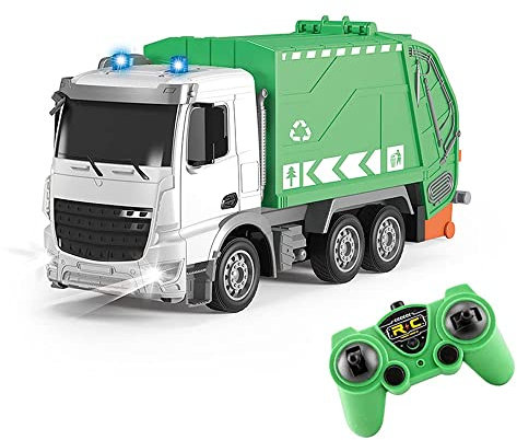 UJIKHSD 1/24 6CH Télécommande Camion À Ordures Électrique Recyclage Jouet Ensemble avec Poubelle Vraies Lumières Rechargeable Gestion des Déchets Camion Poubelle Jouets Cadeau pour Les Enfants