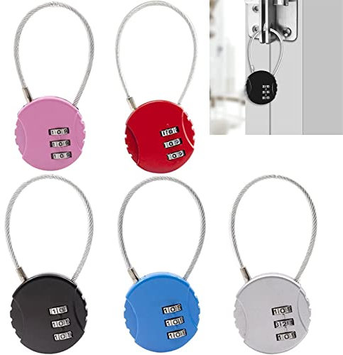 5 Pack Schloss mit Zahlencode, Gepäckschloss, 3-Stellig, Zurücksetzbar, Travel Vorhängeschloss, Vorhängeschloss Zahlenschloss für Tür, Spind, Wandschrank