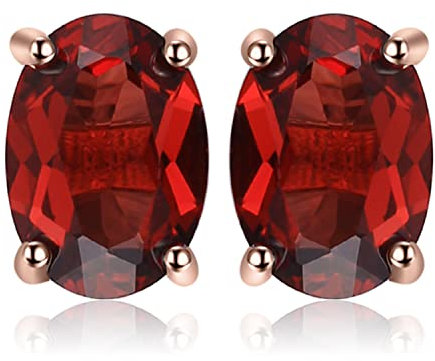 JewelryPalace Ovalschliff 2ct Echt Roter Granat Birthstone Ohrstecker Silber 925 Damen, Schmuck Set, Ohrringe Silber Edelstein Mädchen, Ohrstecker Silber Klein mit Stein Frauen Geschenk Rosegold