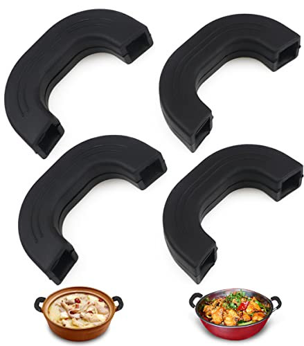 DOERDO DD 4Pcs Black Silicone, Rubber Pot Handle Covers, Non-Slip, Heat Resistant, Dishwasher Safe, Pot Cover, Cylindrical, For Home, Travel, or Camping