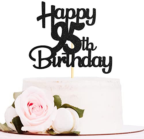 Sotpot Schwarzer Glitzer 95 Kuchendekoration, 95. Geburtstag, Kuchendekoration, für Geburtstag, Party, Jahrestag, Partyzubehör