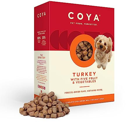 COYA Freeze-Dried Turkey Dog Food, Hypoallergenic & Grain Free, 750g, 80% Meat & 20% Fruit & Veggies, Complete Raw Solution