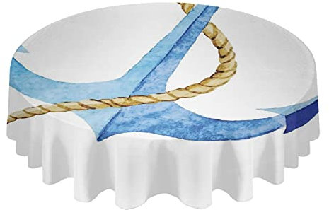 Wachstuch 152cm Nautische Anker Zeichnen EIN Ozeanblaues Aquarell Party Tischdecken Glatt Wachstuchtischdecke Wetterfeste Tischtuch Für Outdoor Abendessen Garten
