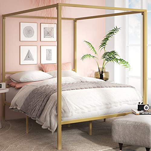 Zinus Patricia Bett 180x200 cm - Höhe 36 cm mit Stauraum unter dem Bett - Metall-Himmelbettgestell mit Stahl-Lattenrost - Gold