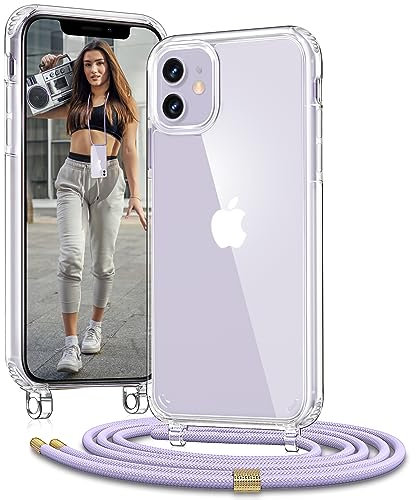 Vaykwo Handykette für Apple iPhone 11 Hülle mit Band - Necklace Handyhülle - Transparente Case zum Umhängen mit Kameraschutz und Bildschirmschutz - Lila
