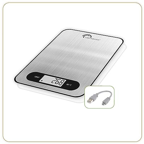 LITTLE BALANCE 8550 Slim Inox USB-C, Balance de cuisine sans pile, Rechargeable USB-C, Réparable, 5 kg, Inox