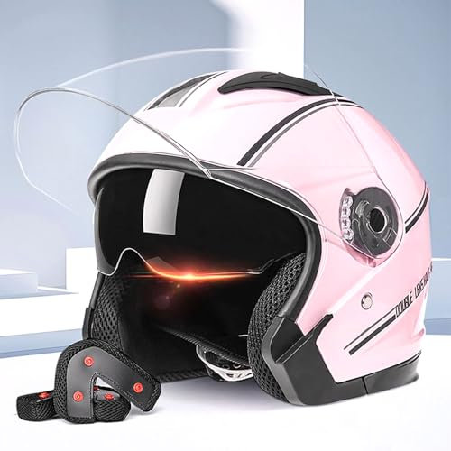 Unisex Casco da Bici Casco Jet Casco da Scooter, Casco da ciclomotore con Doppia Visiera Chopper Retro Vintage Pilot Bike Visor Helmet, ECE Omologato