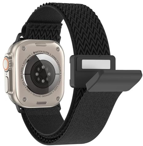 BOJYS Nylon Correa para Apple Watch Ultra 2 Ultra 49mm 46mm 45mm 44mm 42mm, Hebilla Magnética Pulsera Wave Pattern Only Loop Nylon Correa para iWatch Ultra 1 2 SE Series 10 9 8 7 6 5 4 3 2 1