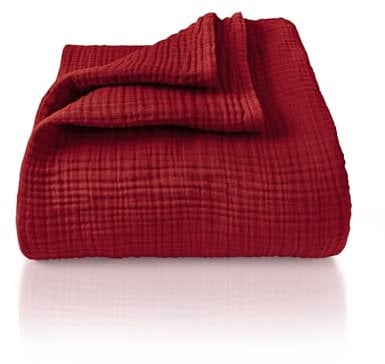 LAYNENBURG Premium Musselin Tagesdecke 220x240 cm XXL - 100% Baumwolle - extraweiche Baumwolldecke als Kuscheldecke, Bett-Überwurf, Sofa-Überwurf, Couch-Überwurf - warme Sofa-Decke (Bordeaux)