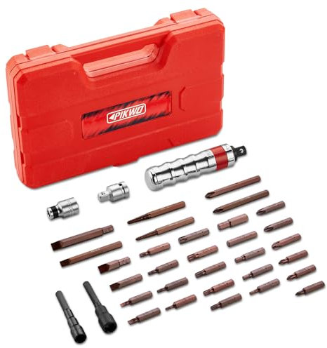 Pikwo Hand Manual Reversible 35PCS Master 1/2-inch 3/8-inch Impact Driver Set Extractor- Impact Screwdriver S2 Steel Disengage Rusted Fasteners or Frozen Bolts