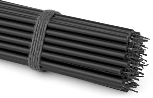 NKlaus 50x dünne Stabkerzen, Schwarz, 16 cm, Paraffinkerzen | Die Stabkerzen sind rußfrei und tropffrei, haben eine lange Brenndauer und eignen sich für Deko, Gothic und Zeremonien