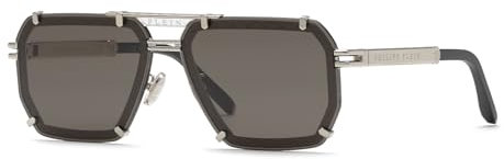 Philipp Plein Herren Spp131 Sonnenbrille, Shiny Palladium W/Semi Matt Black Parts, 64