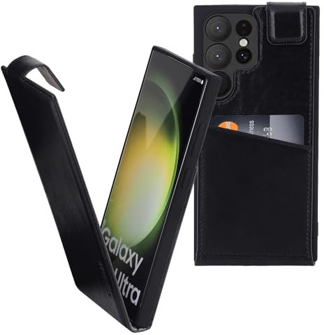 Suncase Original Flip-Style (Ultra-Slim) kompatibel mit Samsung Galaxy S24 Ultra 5G Hülle Ledertasche Tasche Schutzhülle Case Cover Hülle in schwarz