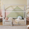 Hausbett für Kinder 90x200cm mit Dach und Zaun, 2-in-1 Kinderbett mit Rausfallschutz und Lattenrost, Holz Baumhausbett für Mädchen & Jungen, Flachbett, Ohne Matratze, Weiß