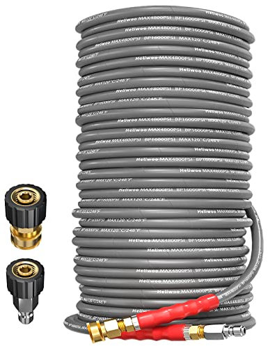 Heliwoo 3/8'' Pressure Washer Hose 150 FT, Hot and Cold Water Power Washer Hose Max 248°F, 3/8 Quick Connect Commercial Industrial Grade Steel Wire Braided Kink Proof Extension Hose -4800 PSI