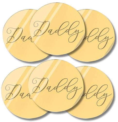 6pcs Happy Fathers Day Gold Mirror Acrylic Cupcake Topper Cake Charm Cake Disc Daddy Acrylic Happy Cake Topper Gift For Dad Grandad Gift For Him 50mm 5cm 2inch (Gold Circle 1 - Daddy)