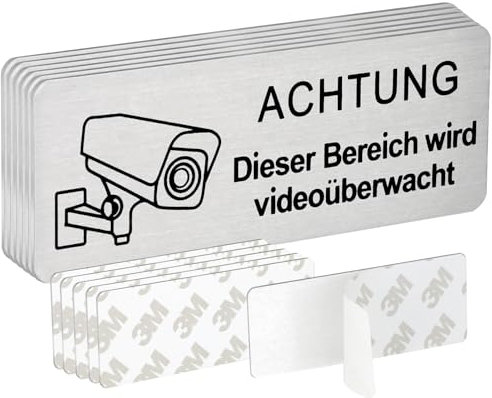 Prebarfun 6 Stück Schild Videoüberwachung Klein, 8.5cm*3cm Videoüberwachung Schild, Achtung Videoüberwachung Schild, Dieser Bereich Wird Videoüberwacht Schild für den Innen- und Außenbereich