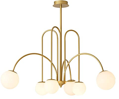 Modern Pendelleuchte Moderner Kugel-Glas-Kronleuchter, gebürstetes Messing, Metall-Pendelleuchte mit verstellbaren Stangen, hängende Deckenleuchte for Küche, Esszimmer, Wohnzimmer, Schlafzimmer, Foyer