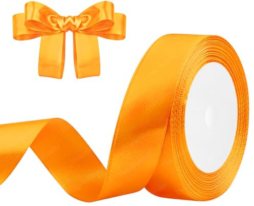 Ruban de Satin Orange 25mm x 23m Orange Ruban Cadeau Ruban de Satin pour L'emballage de Cadeaux, Bricolage, Couture, Décorations de Mariage, Décorations de Noël