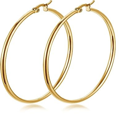 Upeilxd Large Stainless Steel Hoop Earrings for Women Hoop Earrings in Rose Gold Silver Black Colors for Women Hoop Earrings Gifts (60mm, Gold)