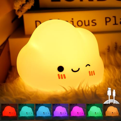 Aicharynic LED Nachtlicht Kinder, Nachtlicht Dimmbar Nachtlicht Baby für Schlafzimmer, Kinderzimmer, Babyzimmer, Tragbar USB Aufladbar, Geschenke für Frau, Mädchen, Freunde (Farbiges Licht)
