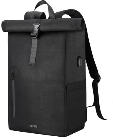 HOMIEE Laptop Travel Backpack Mens,Roll Top 17.3 Inch Laptop Bag with USB Port,Anti-theft Rucksack Bag Womens,Water-resistant College School Daypack Business Computer Bag for Work Camping Black