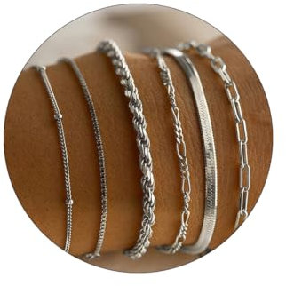 AFCJLTO 6 Pcs Chaîne Bracelets pour Femme Bracelet Acier Inoxydable,bracelets à chaîne torsadée simples, Bracelets Ensemble Argent Bracelets