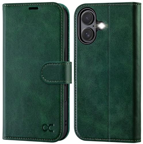 OCASE for iPhone 16 Plus Case, PU Leather Wallet, Magnetic Flip Folio Cover with RFID Blocking, Card Holders, Shockproof TPU, and Kickstand for 6.7 Inch iPhone 16 Plus (2024), Dark Green