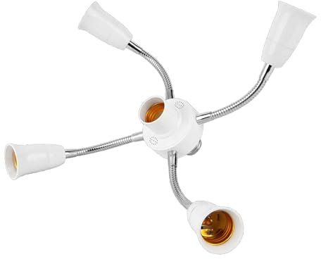 Adjustable E27 Base Light Socket Splitter Gooseneck LED Bulbs Holder Converter with Extension Hose 5 Way Adapter