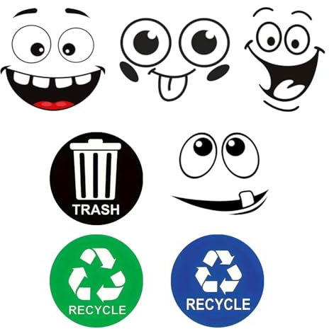 EHDWXVZM 4 Emoticon-Aufkleber, 3 Müllklassifizierungsaufkleber, Lustige Mülleimeraufkleber, Selbstklebende Dekorative Wandaufkleber, Cartoon-Emoticon-Aufkleber, Wasserfeste Aufkleber