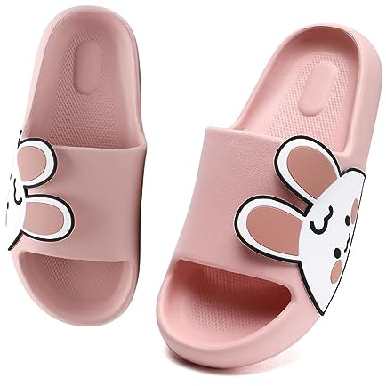 Waysoland Girls Boys Summer Sliders Sandals,EVA Open Toe Soft Slides Beach Bathroom Pool Shower Anti-Slip Slippers Flip Flops for Indoor Outdoor(Pink,170)