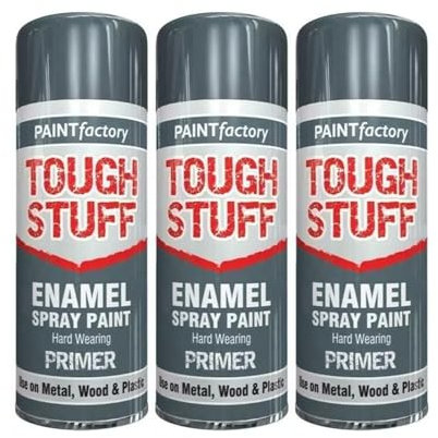 DIOXSTAR Enamel Grey Primer Spray Paint, Fast Drying, Suitable for Wood, Plastic, Metal, Interior and Exterior Use, Hard Wearing & Smooth Finish, 400ml (3 PCS)