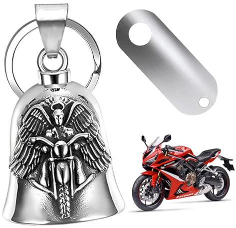 1 Stück Guardian Bell Biker Bell, Motorrad Glocke Glücksbringer, Edelstahl Motorradglocke, Schutzglocke Engel Reitglocke, Motorradglocke Schlüsselanhänger für Segne Den Frieden, Glücksbringer