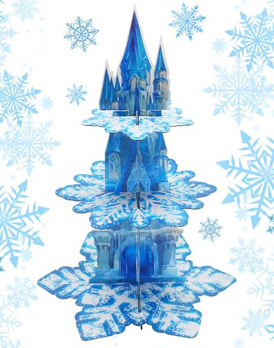 Anvin 3-Tier Snowflake Cupcake Stand Tower Cardboard Cupcakes Tier Stand Holder for Dessert Display Birthday Party Decoration Tea Party Supplies Party Centerpiece Decor Baby Shower (Snowflake)