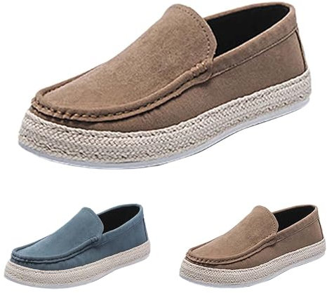 Generisch Scarpe in tela da uomo – Espadrilles per l'estate – Pantofole in tela – ciabatte estive con antiscivolo casual Lofers scarpe basse per il tempo libero senza lacci, cachi, 39 EU