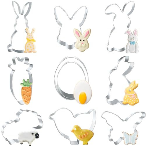 10 Stk Ausstechformen Ostern - 8,5 cm Osterhasen Ausstecher Ostern,Edelstahl Oster Keksausstecher Osterplätzchen Hase Ausstechform Ostern Basteln Osterkekse Hase,Ei,Küken,Karotte,Schaf,Schmetterling