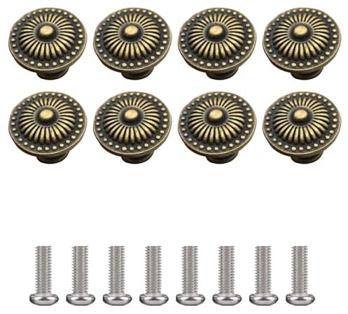 JIADEXIN 8 Stück Möbelgriffe Vintage Einlochgriff mit Schrauben Bronze Möbelknöpfe Antik Schubladenknöpfe für Möbel Schublade Küche Badezimmer Kleiderschrank Schminktisch（25mm）