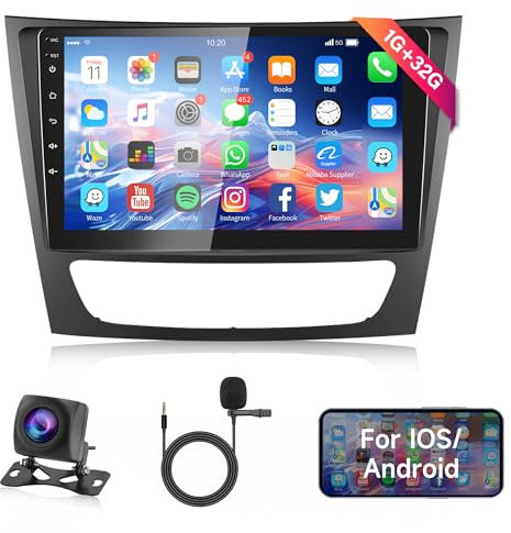 32G Android Radio Coche para Mercedes Benz E/G/CLK/CLS Class W209 W211 W219 W463 2002-2010 9 Pulgadas Pantalla Táctil Radio Coche con GPS Navi WiFi Mirror Link Bluetooth FM/RDS/EQ/SWC Cámara Trasera