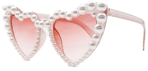 Herz Sonnenbrille Perle Retro Herzbrille mit Perle Party Sonnenbrille Herzform Rosa Herzsonnenbrille Vintage Sonnenbrillen Damen Partybrille Hippie Brillen für Hochzeit JGA Geburtstag Karneval