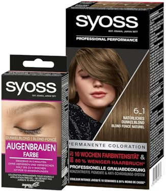 SYOSS Color Coloration 6_1 Dunkelblond Stufe 3 (1x 115 ml), permanente Coloration für bis zu 10 Wochen Farbintensität & Augenbrauen Kit Augenbrauenfarbe Dunkelblond Stufe 3 (17 ml)