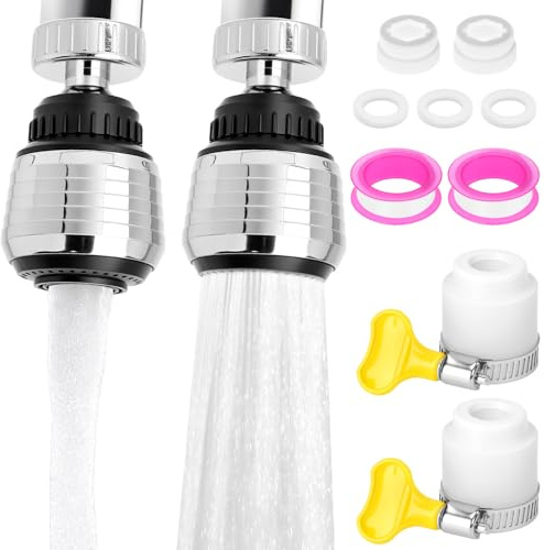 QWORK® 2 Stück Wasserhahn Strahlregler, 360° Verstellbarer Küchenwasserhahn Wassersparer, 2 Modi Wasserhahn Sprühkopf mit Universellen Anschlüssen
