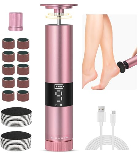 Bodybay Elektrischer Hornhautentferner und Nagelfeile, 2-in-1-Pediküre-Fußfeilen-Set mit 9 Geschwindigkeiten, digitalem Bildschirm, 30-teiliges Schleifpapier für Männer und Frauen, langlebige