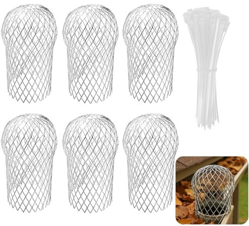 6 PCS Gutter Guard, with 100 White Cable Ties Expandable Mesh Downpipe Leaf Guard for Effective Gutter Protection Prevents Clogs from Leaves Moss Debris and Dirt Durable Gutter Mesh