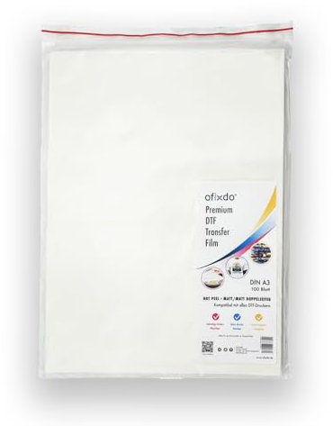 OFIXDO Premium DTF Transferfolie – DIN A3 – 100 Blatt – Doppelseitig Matt/Matt – Hot Peel – für DTF Drucker, Wärmetransfer