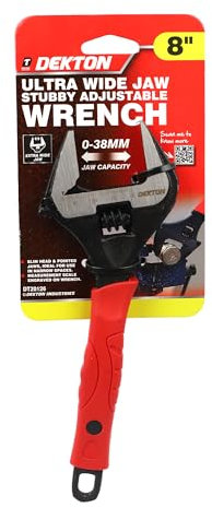 DEKTON 8'' XL Jaw Stubby Adjustable Wrench-Heavy-Duty Wide-Mouth Spanner for Tightening and Loosening Nuts and Bolts| Tool with Ergonomic Non-Slip Handle| Ideal for Tight Spaces, Plumbing, Automotive
